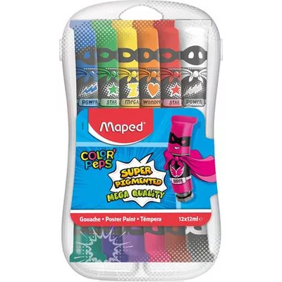 Tempera készlet, 12 darabos, műanyag dobozban, MAPED 12 db