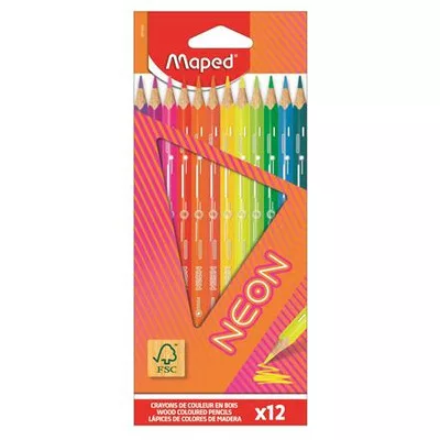 Színes ceruza készlet, háromszögletű, MAPED "Neon", 12 különböző szín