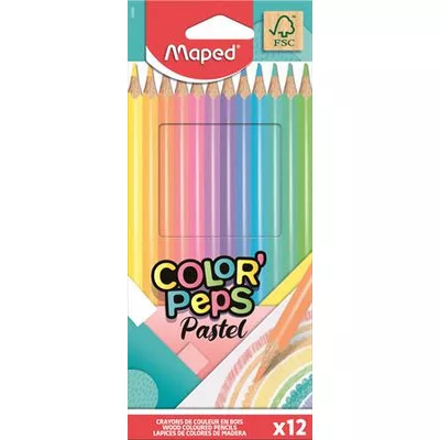 Színes ceruza készlet, háromszögletű, MAPED "Color'Peps Pastel", 12 különböző pasztell szín 12 db
