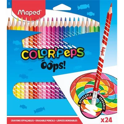 Színes ceruza készlet, háromszögletű, radírozható, MAPED "Color'Peps Oops", 24 különböző szín 24 db
