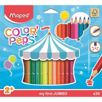   Színes ceruza készlet, háromszögletű, vastag, MAPED "Jumbo", 24 különböző szín 24 db