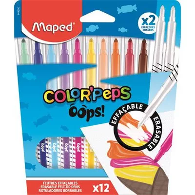 Filctoll készlet, 3,6 mm, törölhető, MAPED "Color'Peps Oops!", 10+2 különböző szín 12 db