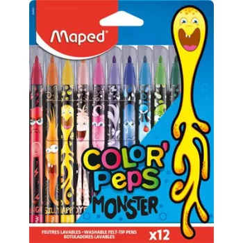   Filctoll készlet, 2,8 mm, kimosható, MAPED "Color'Peps Monster" 12 különböző szín 12 db