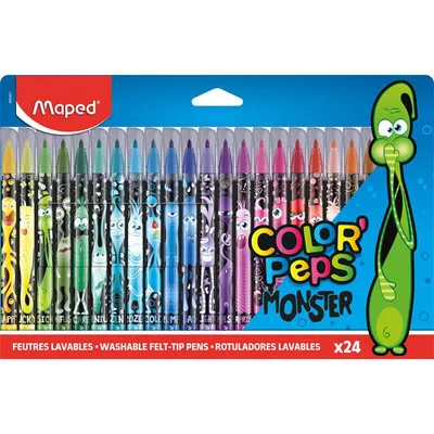 Filctoll készlet, 2,8 mm, kimosható, MAPED "Color'Peps Monster" 24 különböző szín 24 db