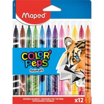   Filctoll készlet, 2,8 mm, kimosható, MAPED "Color'Peps Animals", 12 különböző szín 12 db
