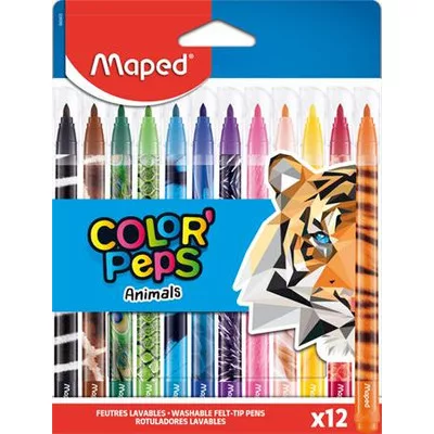Filctoll készlet, 2,8 mm, kimosható, MAPED "Color'Peps Animals", 12 különböző szín 12 db