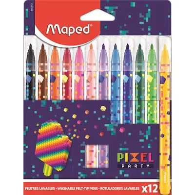 Filctoll készlet, 2,8 mm, kimosható, MAPED "Pixel Party", 12 különböző szín 12 db