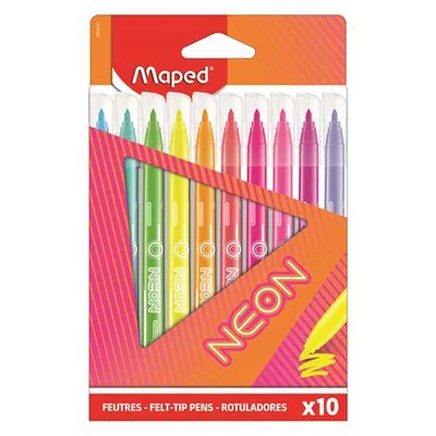 Filctoll készlet, 2,8 mm, kimosható, MAPED "Neon", 10 különböző szín 10 db