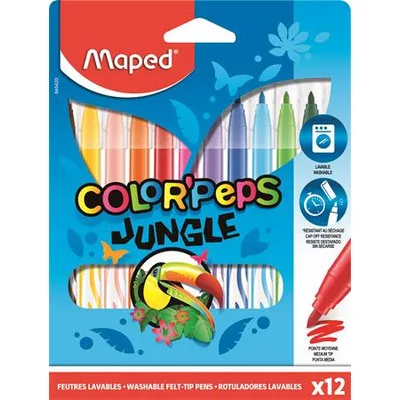Filctoll készlet, 2,8 mm, kimosható, MAPED "Color'Peps Jungle", 12 különböző szín 12 db