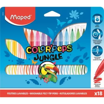   Filctoll készlet, 2,8 mm, kimosható, MAPED "Color'Peps Jungle", 18 különböző szín 18 db