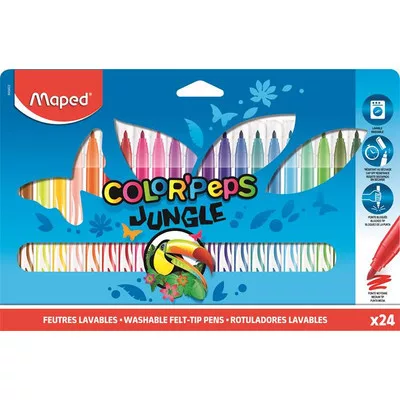 Filctoll készlet, 2,8 mm, kimosható, MAPED "Color'Peps Jungle", 24 különböző szín 24 db