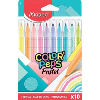   Filctoll készlet, 2,8 mm, kimosható, MAPED "Color'Peps Pastel", 10 különböző pasztell szín 10 db
