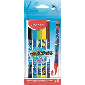   Filctoll készlet, 2 mm, kimosható, MAPED "Color'Peps Ocean Life", 6 különböző szín 6 db