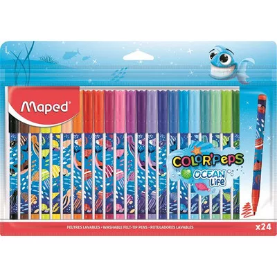 Filctoll készlet, 2 mm, kimosható, MAPED "Color'Peps Ocean Life", 24 különböző szín 24 db