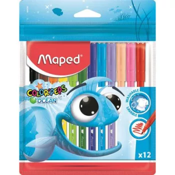   Filctoll készlet, 2 mm, kimosható, MAPED "Color'Peps Ocean", 12 különböző szín 12 db