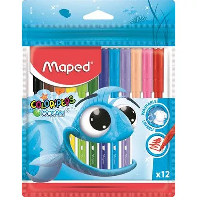 Filctoll készlet, 2 mm, kimosható, MAPED "Color'Peps Ocean", 12 különböző szín 12 db