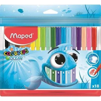   Filctoll készlet, 2 mm, kimosható, MAPED "Color'Peps Ocean", 18 különböző szín 18 db