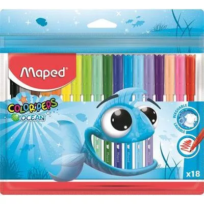 Filctoll készlet, 2 mm, kimosható, MAPED "Color'Peps Ocean", 18 különböző szín 18 db