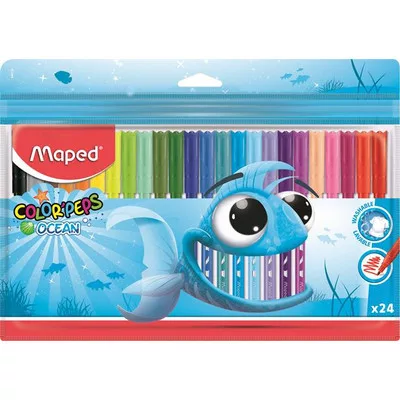 Filctoll készlet, 2 mm, kimosható, MAPED "Color'Peps Ocean", 24 különböző szín 24 db