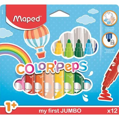 Filctoll készlet, 1-5 mm, kimosható, vastag, MAPED "Color'Peps Jumbo", 12 különböző szín 12 db