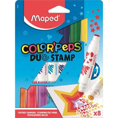 Filctoll készlet, 7,5 mm, kétvégű, MAPED "Color'Peps Duo Stamp" 8 különböző szín és minta 8 db