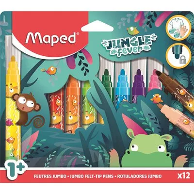 Filctoll készlet, 5 mm, kimosható, vastag, MAPED "Jungle Fever", 12 különböző szín 12 db