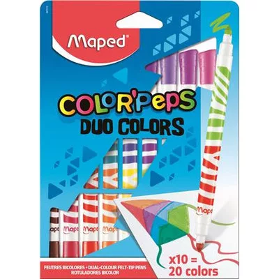 Filctoll készlet, kimosható, MAPED "Color'Peps Duo", 20 különböző szín 10 db