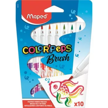   Filctoll készlet, kimosható, ecsetjellegű, MAPED "Color ’Peps Brush", 10 különböző szín 10 db