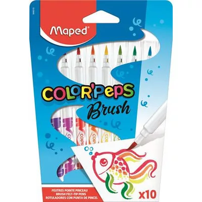 Filctoll készlet, kimosható, ecsetjellegű, MAPED "Color ’Peps Brush", 10 különböző szín 10 db