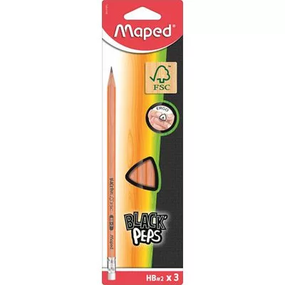 Grafitceruza radírral, HB, FSC 100%, háromszögletű, MAPED "Black'Peps" 3 db