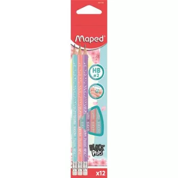   Grafitceruza radírral, HB, háromszögletű, MAPED "Black'Peps Pastel", vegyes pasztell színek (szín nem választható) 12 db