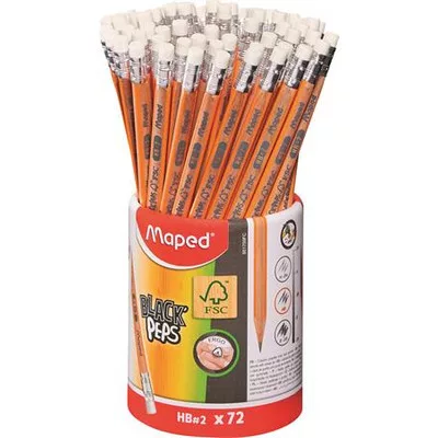 Grafitceruza radírral, ceruzatartó, HB, háromszögletű, MAPED "Black'Peps" 72 db
