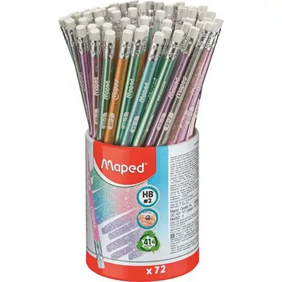 Grafitceruza radírral, ceruzatartó, HB, háromszögletű, MAPED "Black'Peps Glitter Deco", vegyes pasztell színek (szín nem választható) 72 db
