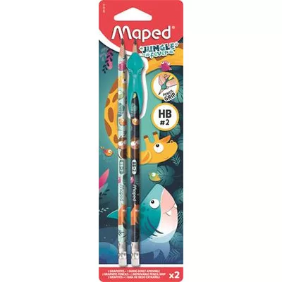 Grafitceruza radírral, HB, háromszögletű, ceruzafogóval, MAPED "Jungle Fever", kétféle minta 2 db