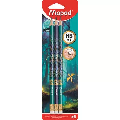 Grafitceruza radírral, HB, háromszögletű, MAPED "Dragon sárkány", 6 db