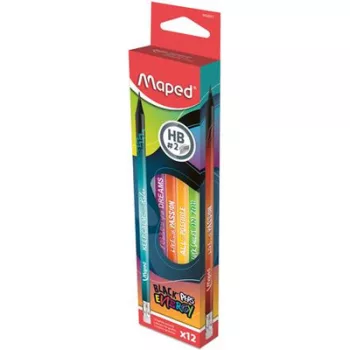   Grafitceruza radírral, HB, háromszögletű, MAPED "Black'Peps Energy", 6 különböző minta 12 db