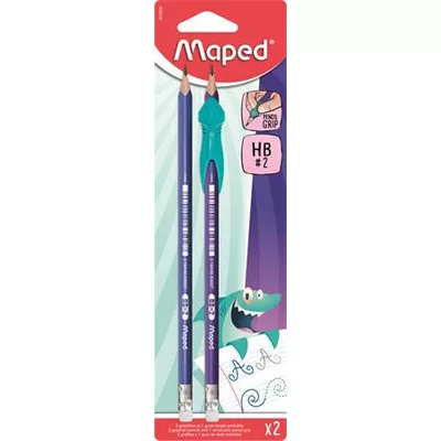 Grafitceruza radírral, HB, háromszögletű, ceruzafogóval, MAPED "Kidy Learn" 2 db