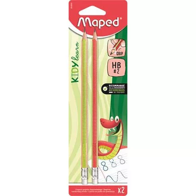 Írástanuló grafitceruza radírral, HB, háromszögletű, MAPED "Kidy Learn", 2 darab 2 db
