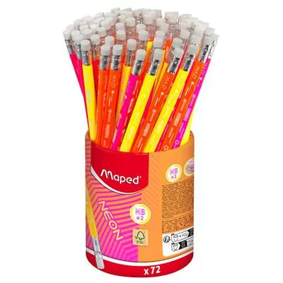 Grafitceruza radírral, ceruzatartó, HB, háromszögletű, MAPED "Black'Peps Neon", vegyes színek (szín nem választható) 72 db
