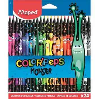   Színes ceruza készlet, háromszögletű, MAPED "Color'Peps Monster" 24 különböző szín