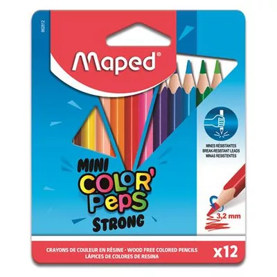 Színes ceruza készlet, háromszögletű, MAPED "Mini Color'Peps Strong", 12 különböző szín