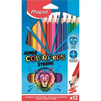   Színes ceruza készlet, háromszögletű, MAPED "Jumbo Color'Peps Strong", 12 különböző szín