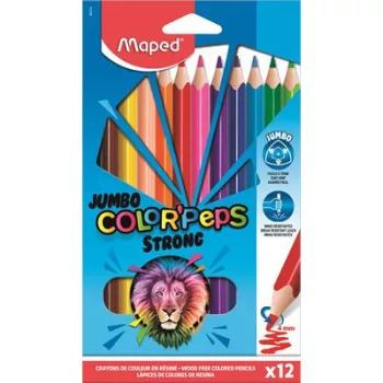   Színes ceruza készlet, háromszögletű, MAPED "Jumbo Color'Peps Strong", 12 különböző szín 12 db