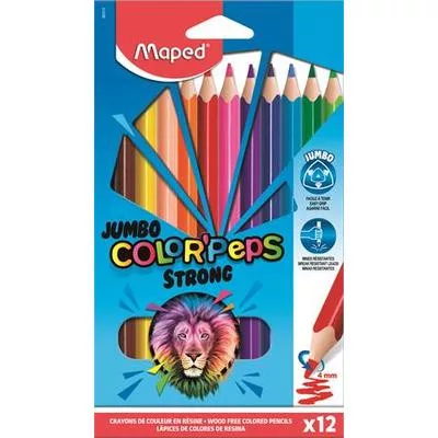 Színes ceruza készlet, háromszögletű, MAPED "Jumbo Color'Peps Strong", 12 különböző szín