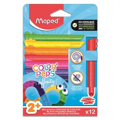Színes ceruza készlet, háromszögletű, MAPED „Color'Peps Infinity Kidy”, 12 különböző szín