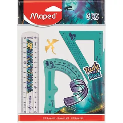 Vonalzókészlet, műanyag, törhetetlen, 3 darabos, MAPED „Dragon sárkány” 3 db