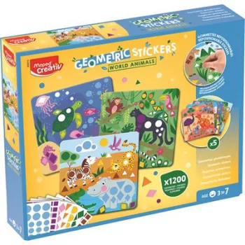   Matrica készlet, geometriai, MAPED CREATIV "Geometric Stickers", a világ állatai 1 készlet