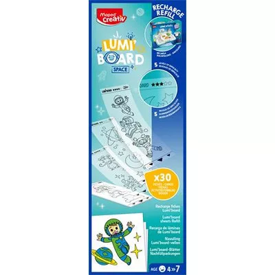 Kreatív rajzkészlet, kiegészítő sablon, űrtematika, MAPED CREATIV "Lumi Board" 30 db