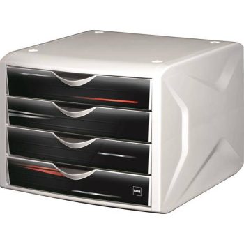   Irattároló, műanyag, 4 fiókos, HELIT "Chameleon", fehér-fekete