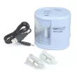 Hegyező, kétlyukú, asztali, elemes, USB töltővel, RAPESCO"PS12-USB", világoskék 1 db